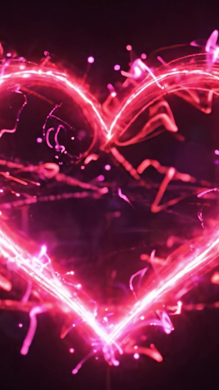 Un Viaggio Affascinante dall'Oscurità alla Luce: Scoprendo un Vibrante Simbolo a Cuore Illuminato da Brillanti Colori al Neon su uno Sfondo Profondo