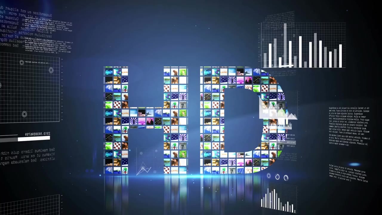 Animation of data processing with icons on blue background