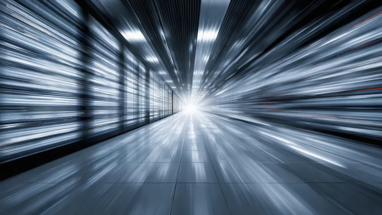 An Ethereal Journey Through a Futuristic Corridor Filled with Dynamic Light and Speed, Leading to a Brighter Future at the End of the Path