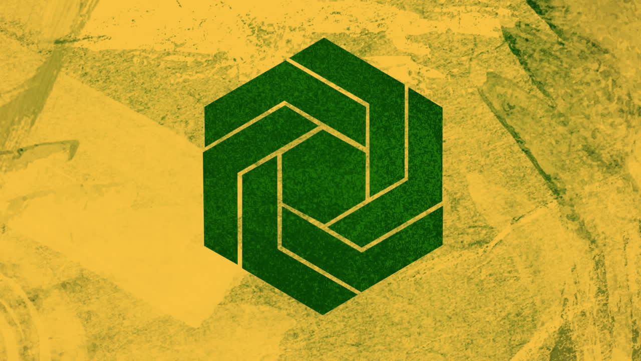 diseño de forma hexagonal geométrica contra un fondo amarillo texturizado