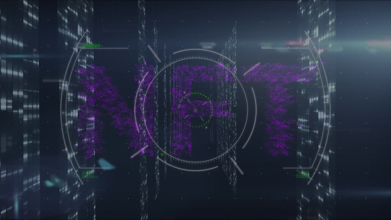 Animation of scope scanning over data processing and nft text