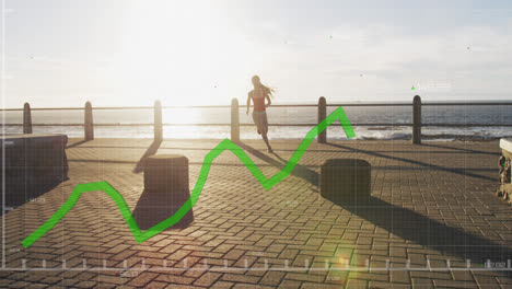 Green-graph-moving-against-african-american-fit-woman-running-on-the-promenade