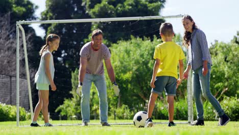 Glückliche-Familie,-Die-Fußball-Spielt
