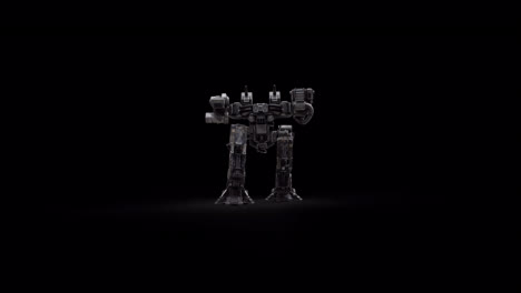 3d model of the robot, warrior futuristic machine rendering animation, rigged skeletal structure, walking backwards - back side view, overlay with alpha matte channel, sci-fi concept