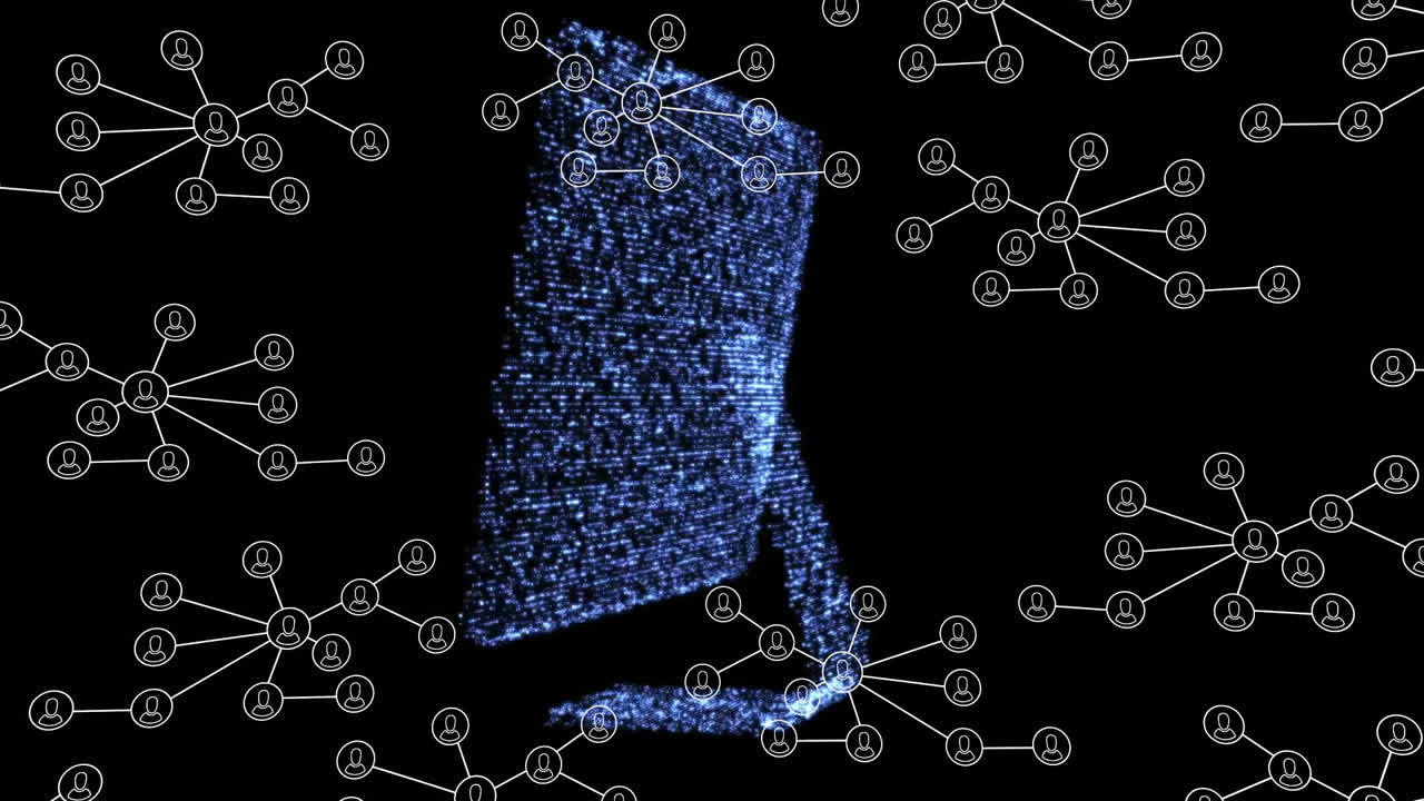 사람, 아이콘 및 컴퓨터를 통해 데이터 처리의 연결 네트워크의 애니메이션