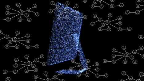 animación de la red de conexiones con personas iconos y procesamiento de datos a través de la computadora