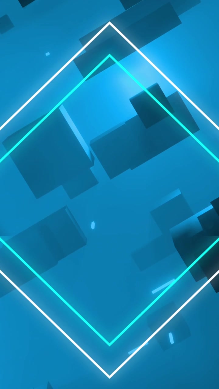 Animazione di cubi 3D con quadrati e sfondo blu.