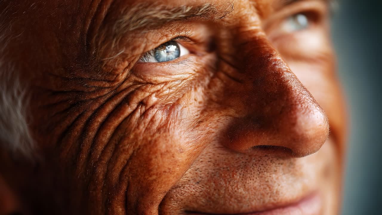 Aging Gracefully: A Close-Up of a Weathered Face Reflecting Wisdom and Experience Through Deep Lines and Expressive Eyes, Captured with Rich Detail and Warmth