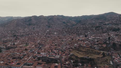 panoramic view of the city in the peruvian andes in cusco, peru. aerial drone shot