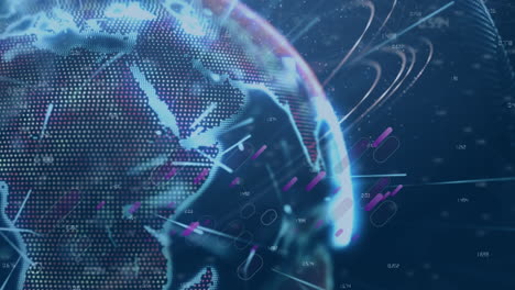 animation of pink shapes floating over rotating globe