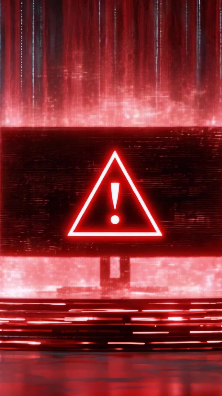 A high-tech digital warning signal displayed in a futuristic environment, emphasizing alerts through vivid red colors and striking graphics, capturing attention with its bold presence.