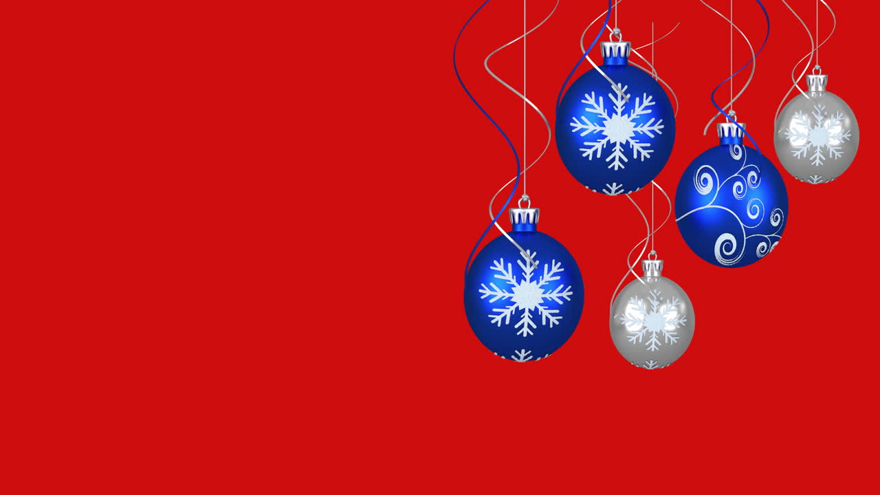 animación de decoraciones de árboles de navidad sobre fondo rojo