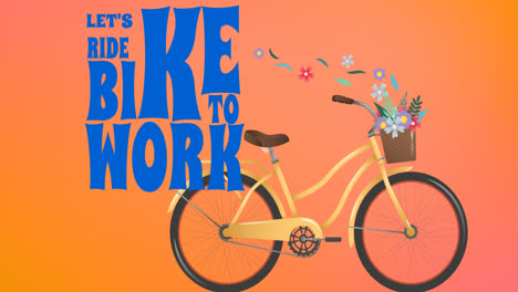 animation of let's ride bike to work text with bicycle icon on orange background