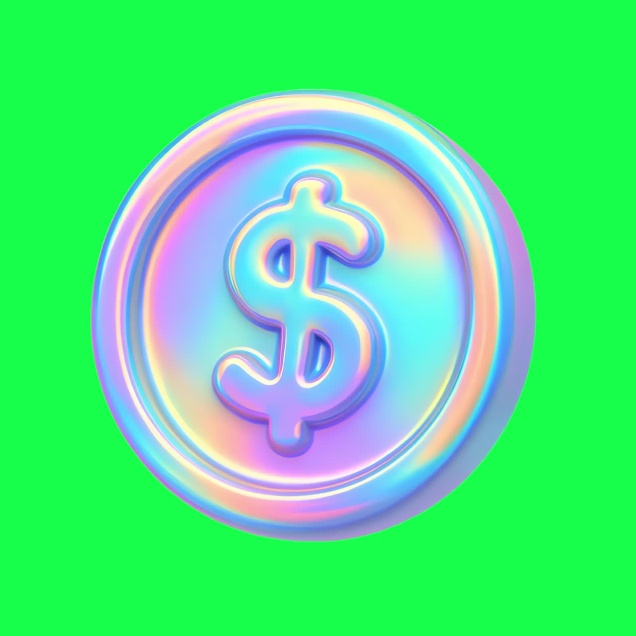Colorful 3D dollar coin animation, transparent 4K video, green screen