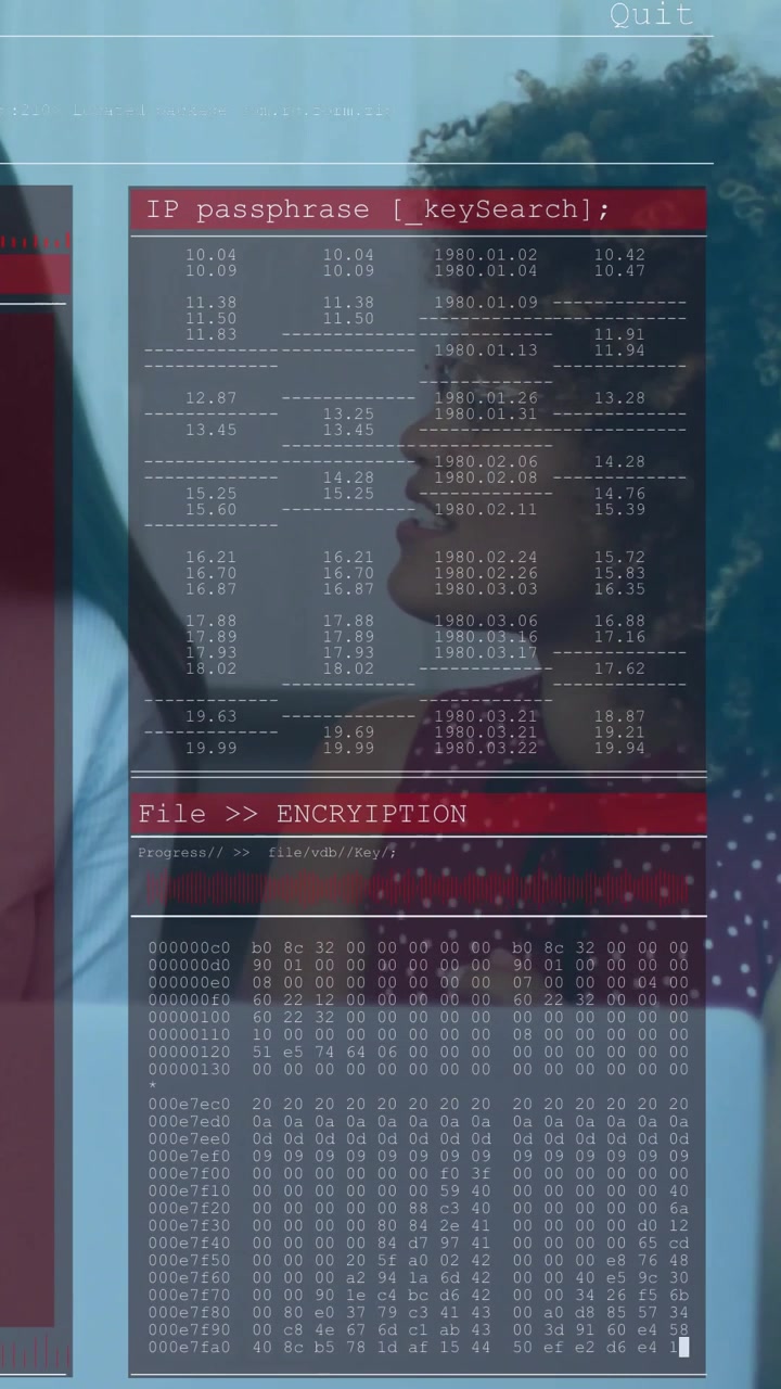 Vertical video: Pair tapping laptop on sofa, encrypting data for tech, faint overlay scrolling hex