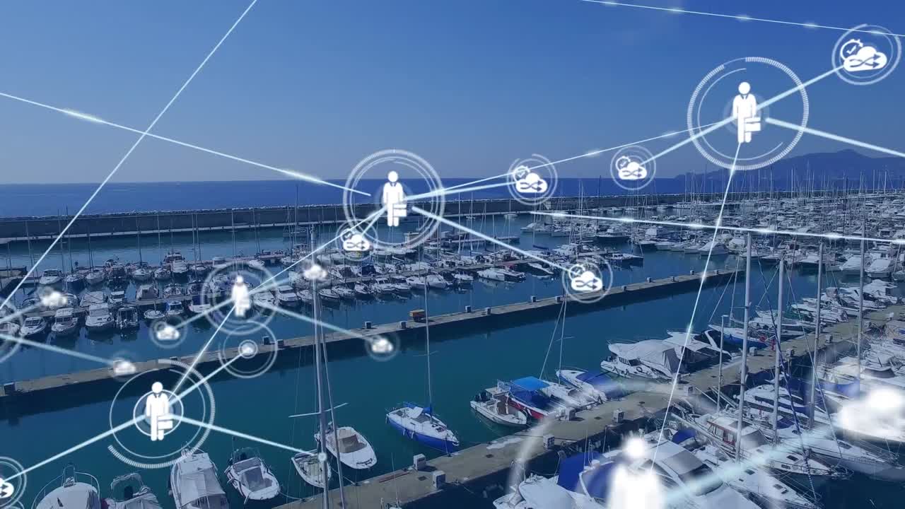 포트 위의 아이콘으로 연결 네트워크의 애니메이션