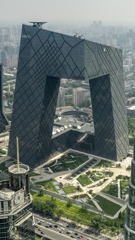 timelapse of the beijing city skyline from a high vantage point in vertical