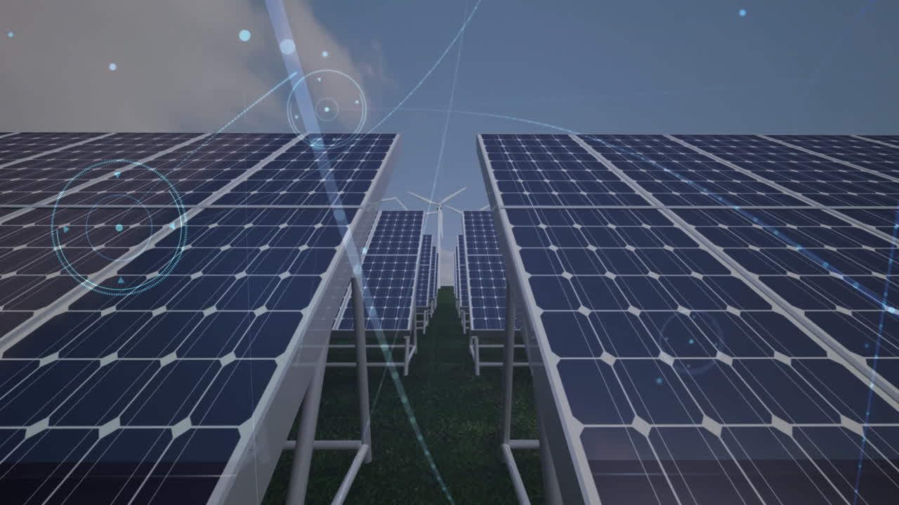 아이콘과 데이터 처리를 통해 도시 풍경에 대한 연결 네트워크의 애니메이션