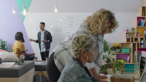 jóvenes empresarios multiétnicos haciendo lluvia de ideas estudiantes colaborando discutiendo ideas creativas trabajando juntos en oficinas ocupadas diversas compartiendo comunicación disfrutando del trabajo en equipo