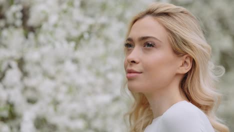 blonde woman in springtime