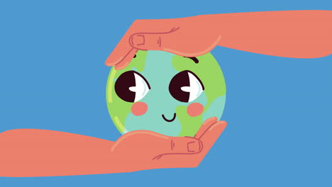 ecology animation with hands lifting earth character