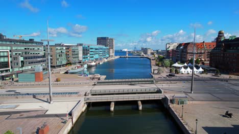 bay with a lighthouse in the city of malmo, sweden