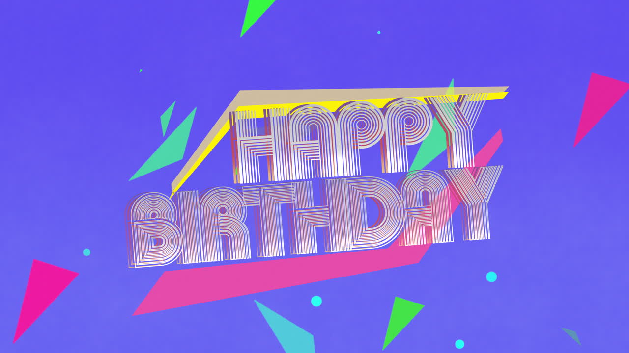 feliz cumpleaños retro con patrón de triángulos al estilo de los años 80