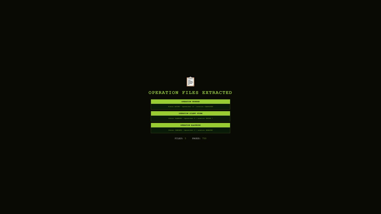 An animation depicts an administrators screen during a hacking event. Files are shown as extracted with various operations highlighted in a security context
