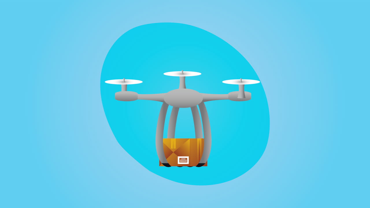 우편 서비스 애니메이션 드론 리프팅 박스