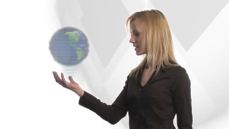 woman looking at globe