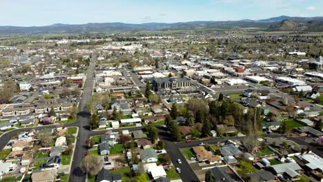 us, oregon, prineville, , 2025-04-11 - drone view of the crook county circuit court building and surrounding city on a beautiful spring day in central oregon