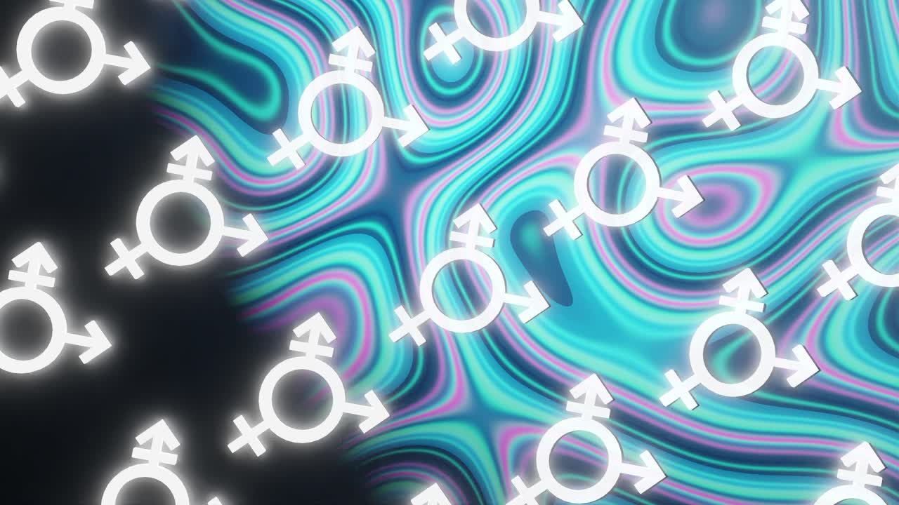 símbolo de transgénero moviéndose a través del fondo con coloridas ondas de azul azul y rosa