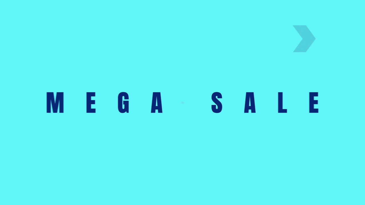 Animation of mega sale in dark blue text over changing colourful line circles