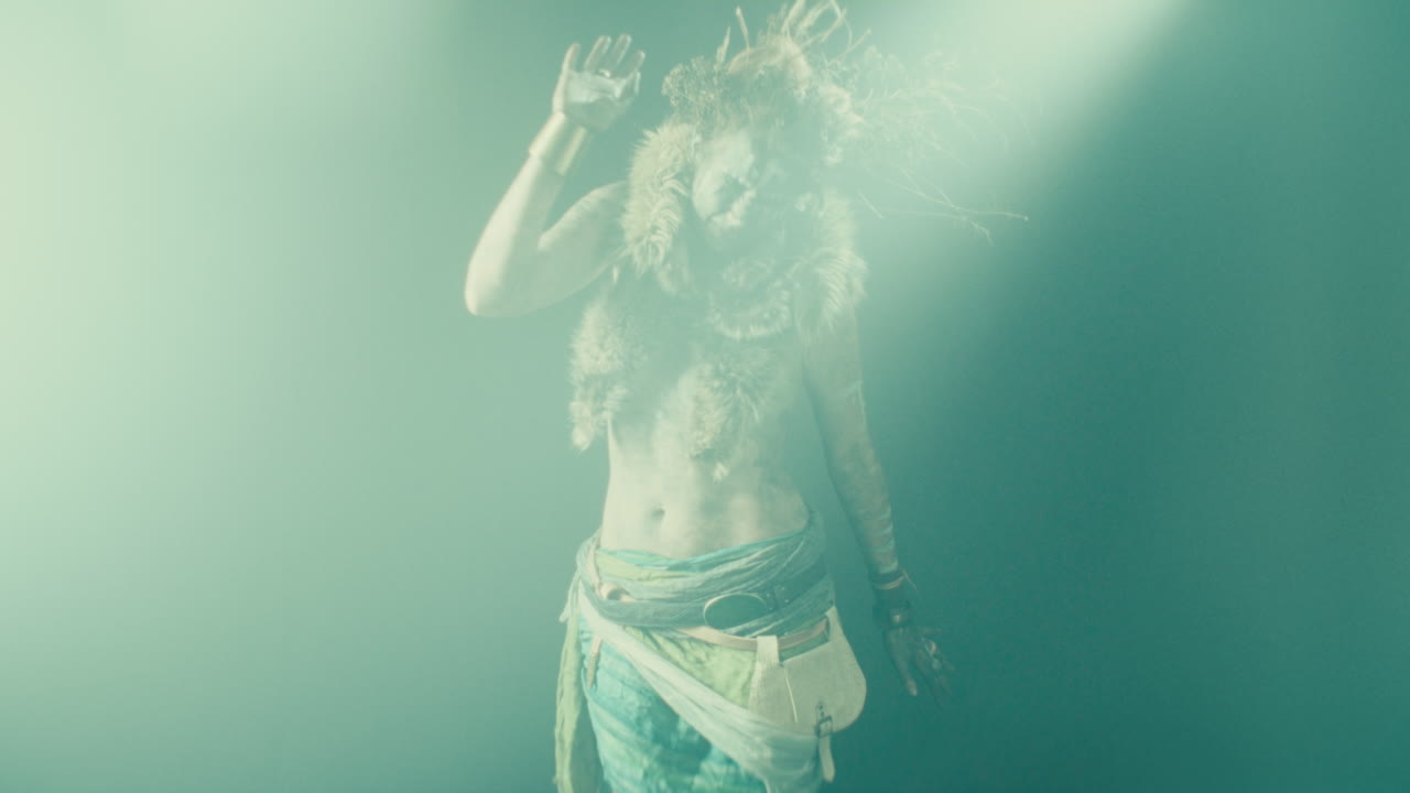 A creepy witch during the night storm