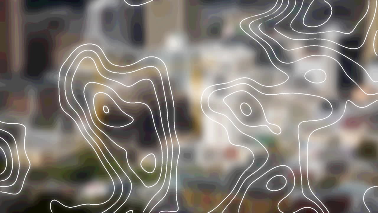 Animation of moving white lines over cityscape