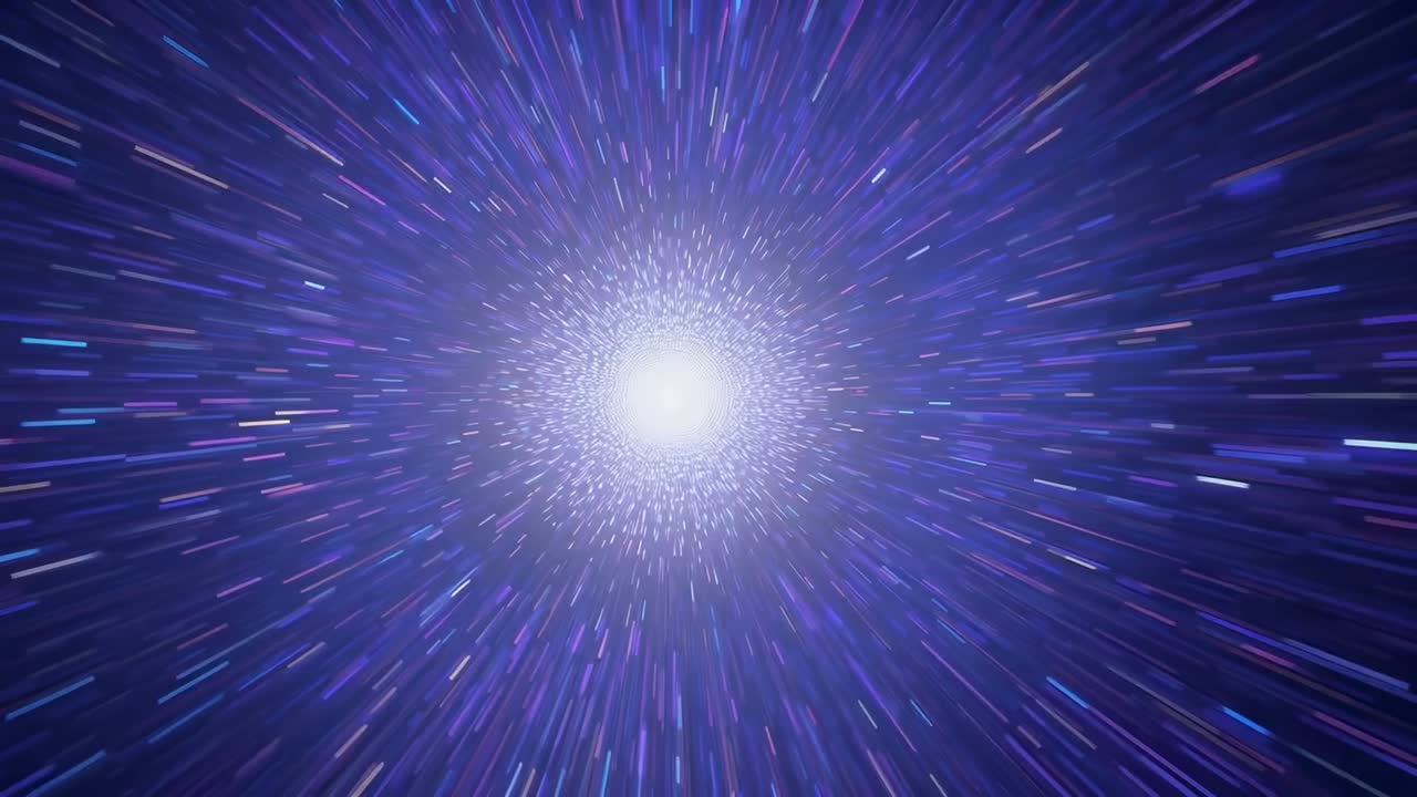 Brightening core light and particle halo driving radial streaks stretching creating tunnel in space