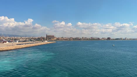 ferry mallorca barcelona departure from the port of palma cathedral in the background