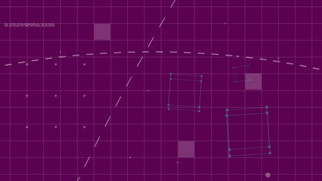 animación de formas y números crecientes en el espacio digital púrpura