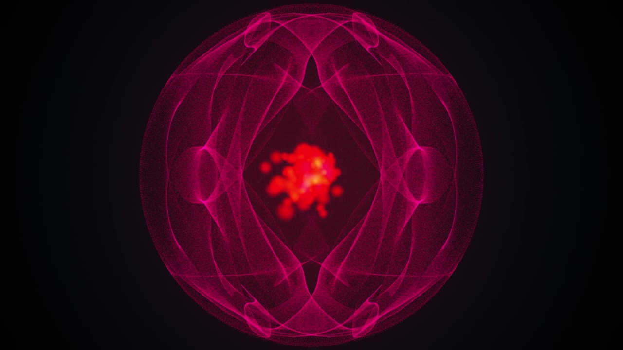 Sfera velata con un punto luminoso al centro, generata al computer. Rendering 3D di sfondo astratto con sfera magica