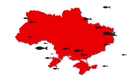 proyectiles que vuelan sobre las tierras ucranianas. mapa de ucrania con minas que caen sobre ella. agresión contra europa.