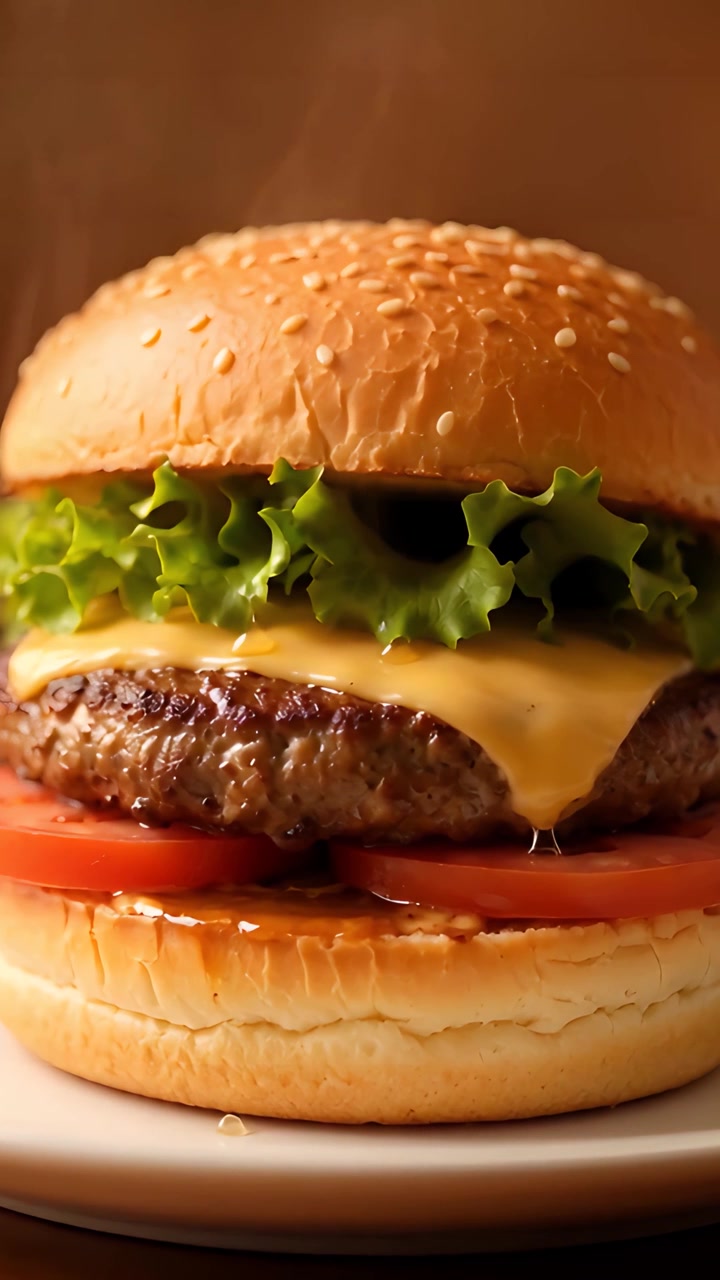 Hamburger Succoso Primo Piano Sfondo Bokeh 4K