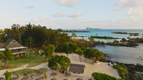 aerial drone of tropical beach in the mauritius island, indian ocean