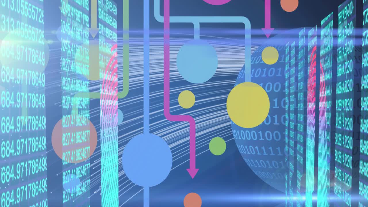 Animation of globe with network of connections with data processing and biometric fingerprint