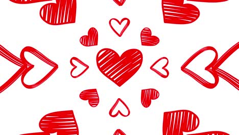 red hand drawn hearts pattern