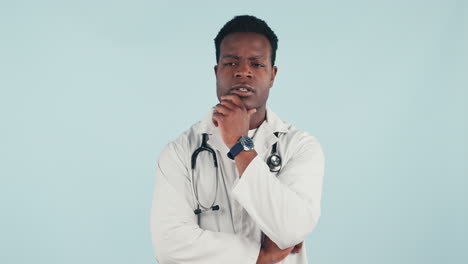 Studio-black-man,-idea-and-doctor-thinking