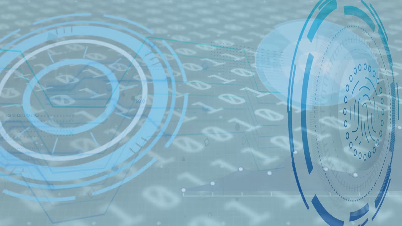 검은색 배경에 있는 데이터 처리에 대한 지문 아이콘의 애니메이션