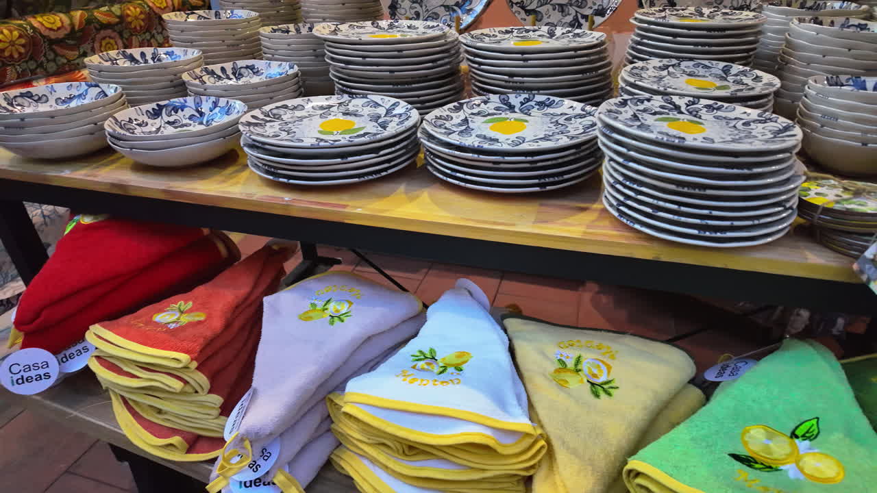 Close up of lemon decorated kitchenware at a store in Menton, France