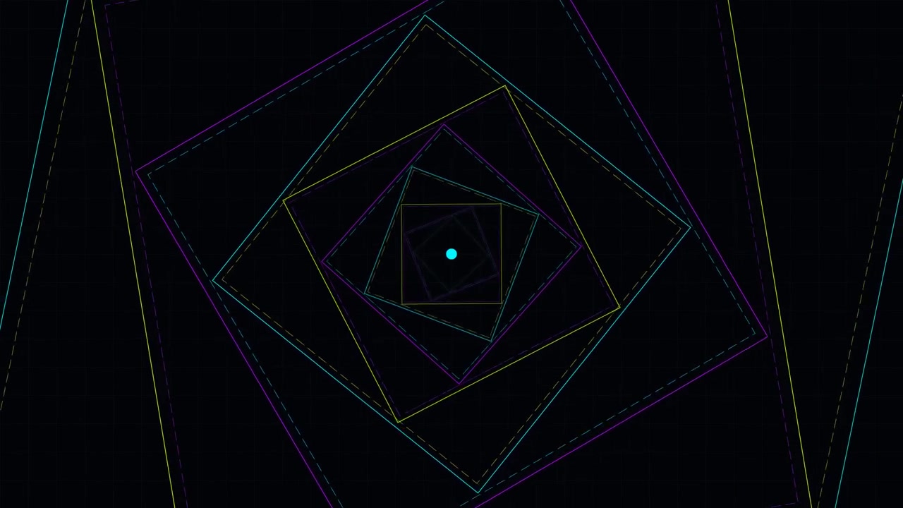 Abstract Geometric Tunnel of Rotating Neon Squares