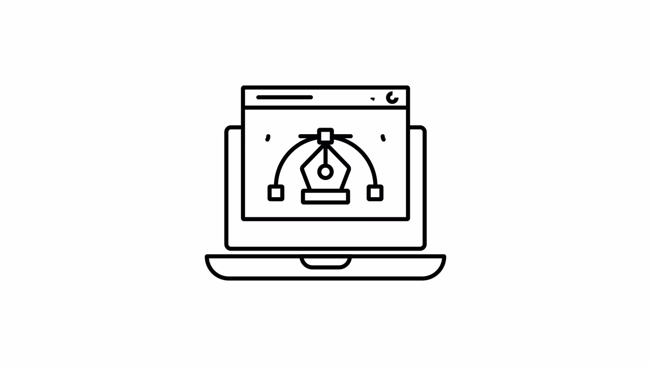Animazione Line Art di un Laptop con Software di Design Vettoriale
