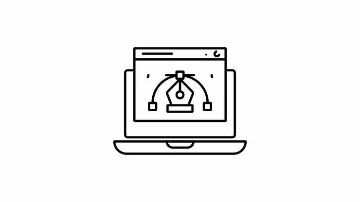 Line Art Animation of Laptop with Vector Design Software